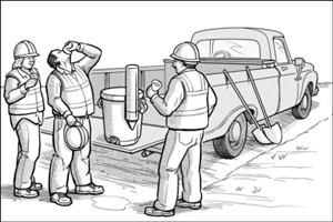Workers Drinking Water Behind Truck